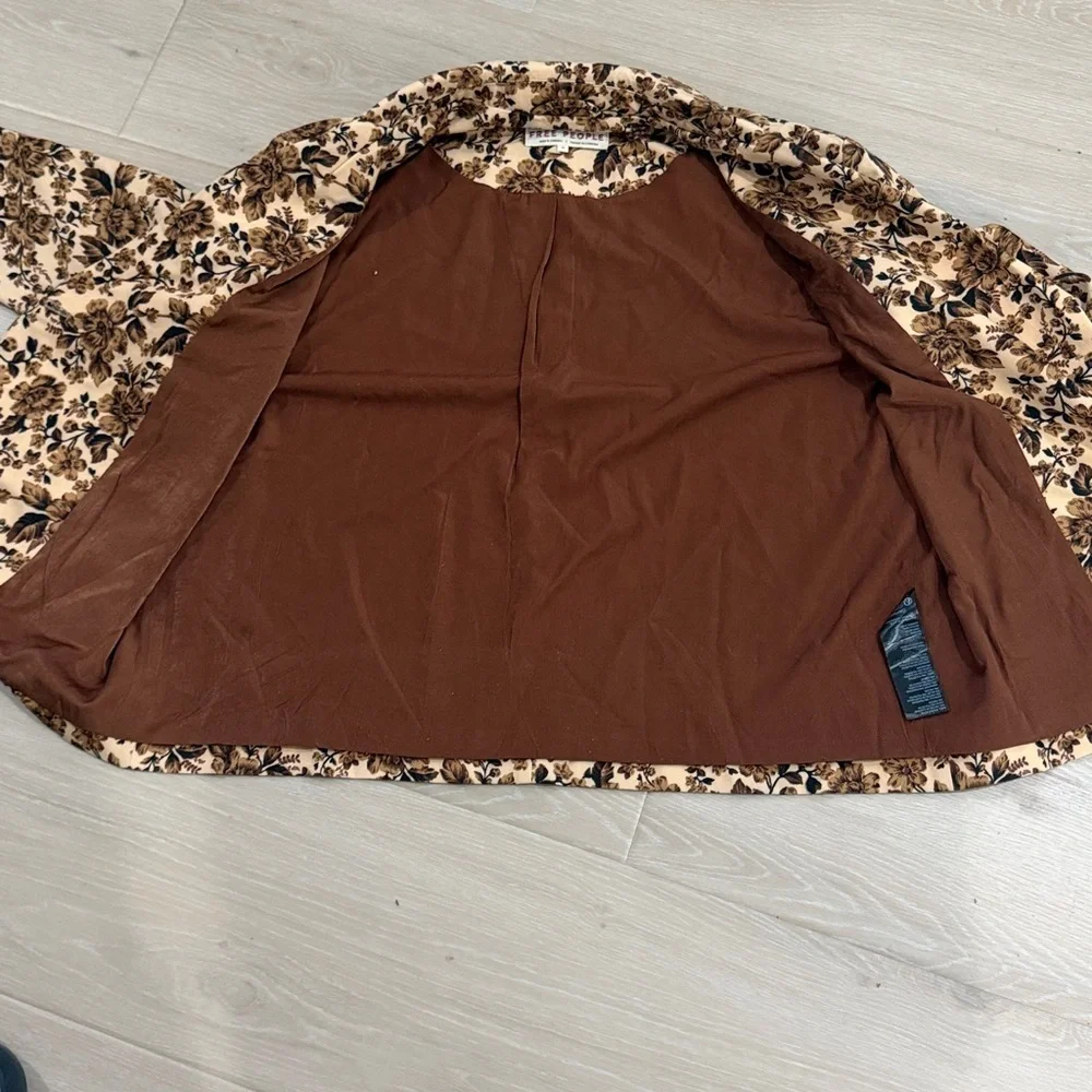 Free People Cali Floral Boxy Blazer M Brown Tan Boho Cottagecore Retro Oversized